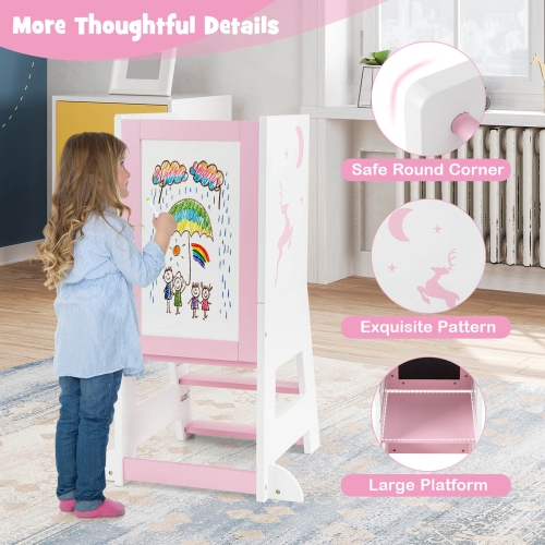 Costway Toddler Kitchen Stool Helper Baby Standing Tower with Chalkboard & Whiteboard