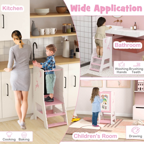 Costway Toddler Kitchen Stool Helper Baby Standing Tower with Chalkboard & Whiteboard