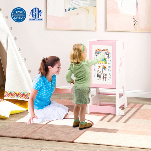 Costway Toddler Kitchen Stool Helper Baby Standing Tower with Chalkboard & Whiteboard