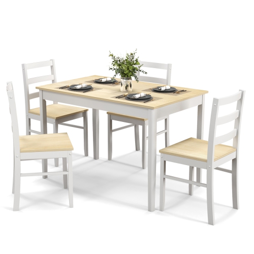 COSTWAY  5-Piece Dining Set Solid Wood Kitchen Furniture With Rectangular Table & 4 Chairs