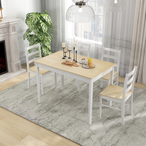 Costway 5-Piece Dining Set Solid Wood Kitchen Furniture with Rectangular Table & 4 Chairs