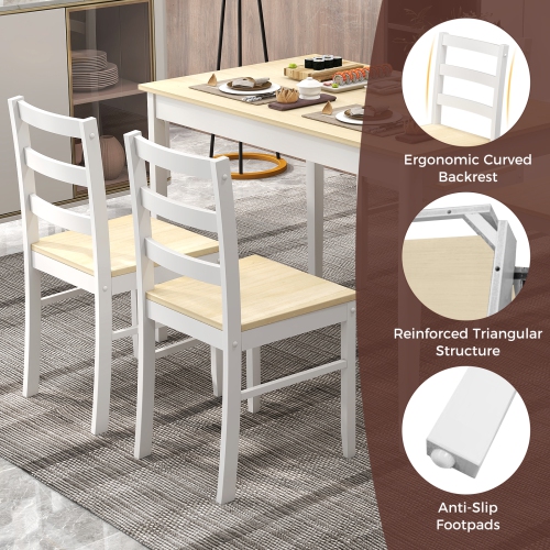 Costway 5-Piece Dining Set Solid Wood Kitchen Furniture with Rectangular Table & 4 Chairs