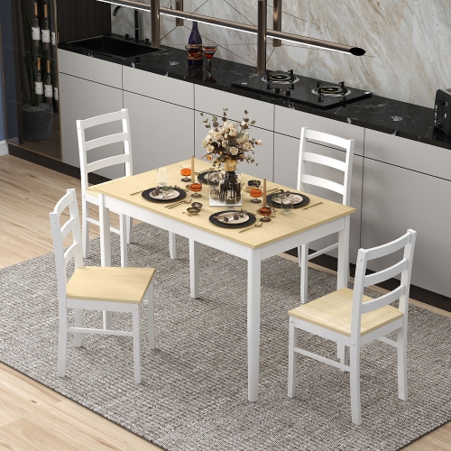 Costway 5-Piece Dining Set Solid Wood Kitchen Furniture with Rectangular Table & 4 Chairs