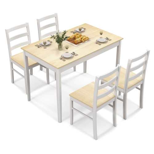Costway 5-Piece Dining Set Solid Wood Kitchen Furniture with Rectangular Table & 4 Chairs