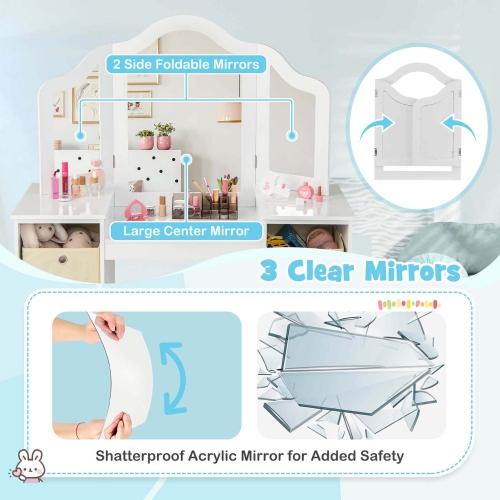 Costway Kids Vanity Table & Chair Set 2-in-1 Princess Pretend Play Makeup Vanity Set