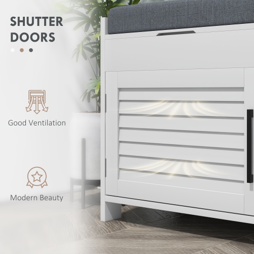 HOMCOM Shoe Bench, Entryway Bench with Cushion, Shoe Cabinet, Hidden Storage, Adjustable Shelves and Shutter Doors, 35.4" Shoe Organizer for Hallway,