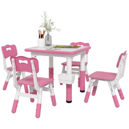 Qaba 5 Pieces Kids Table and Chair Set, Height Adjustable Toddler Table and Chair Set, Activity Table and Chair Set with Storage, for Playroom, Nurse