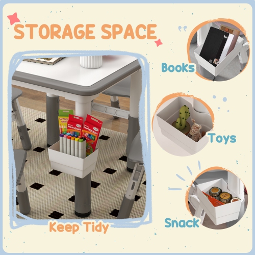 Qaba 5 Pieces Kids Table and Chair Set, Height Adjustable Toddler Table and Chair Set with Storage, Activity Graffiti Desktop for Playroom, Nursery,