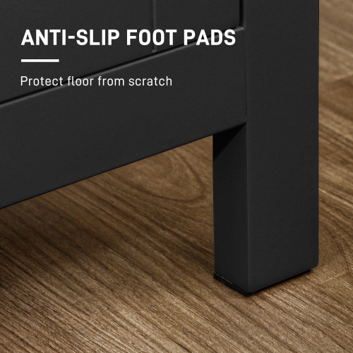 HOMCOM Sideboard Buffet Storage Cabinet, Coffee Bar Cabinet with Natural Wood Effect Top, 3 Doors and 2 Adjustable Shelves, Black