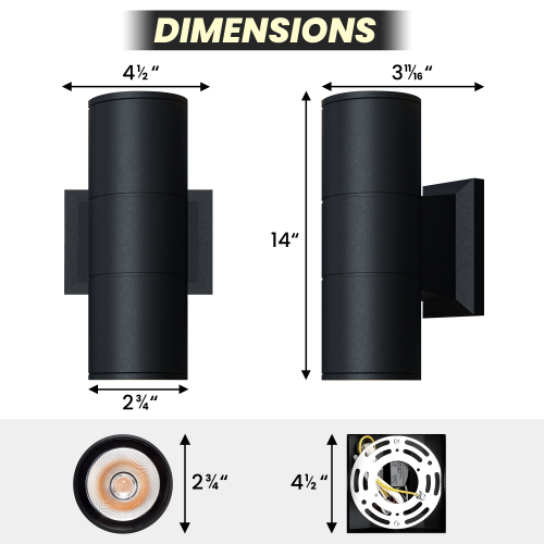 Strak Outdoor Wall Light, 7-Inch Cylinder Up and Down Black Light, Matte Black Light Fixture, 3CCT in One Waterproof Wall Light for Porch, Patio,