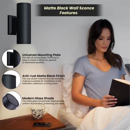 Strak Outdoor Wall Light, 7-Inch Cylinder Up and Down Black Light, Matte Black Light Fixture, 3CCT in One Waterproof Wall Light for Porch, Patio,