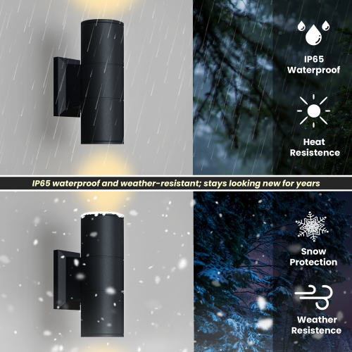 Strak Outdoor Wall Light, 7-Inch Cylinder Up and Down Black Light, Matte Black Light Fixture, 3CCT in One Waterproof Wall Light for Porch, Patio,