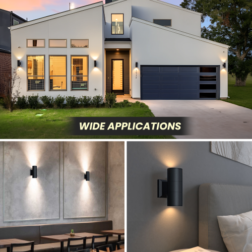 Strak Outdoor Wall Light, 7-Inch Cylinder Up and Down Black Light, Matte Black Light Fixture, 3CCT in One Waterproof Wall Light for Porch, Patio,