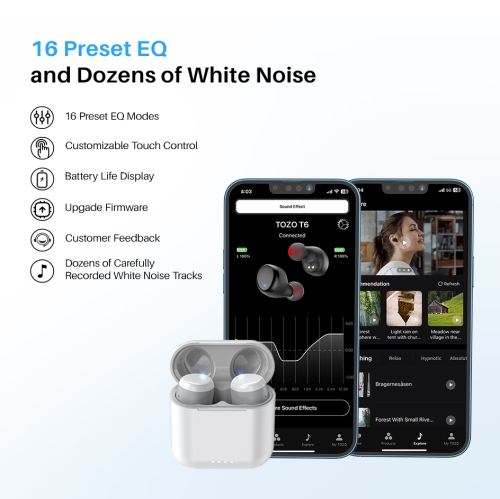 TOZO T6 mini Wireless Earbuds Bluetooth 5.3 Headphones, Ergonomic Design in-Ear Headset, 50Hrs Playtime with Wireless Charging Case, APP EQ