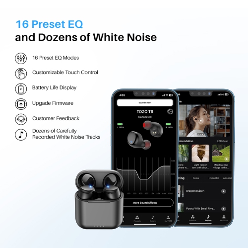 TOZO T6 mini Wireless Earbuds Bluetooth 5.3 Headphones, Ergonomic Design in-Ear Headset, 50Hrs Playtime with Wireless Charging Case, APP EQ