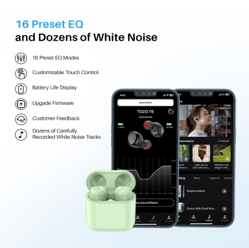 TOZO T6 mini Wireless Earbuds Bluetooth 5.3 Headphones, Ergonomic Design in-Ear Headset, 50Hrs Playtime with Wireless Charging Case, APP EQ
