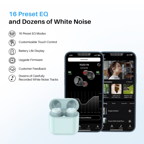 TOZO T6 mini Wireless Earbuds Bluetooth 5.3 Headphones, Ergonomic Design in-Ear Headset, 50Hrs Playtime with Wireless Charging Case, APP EQ