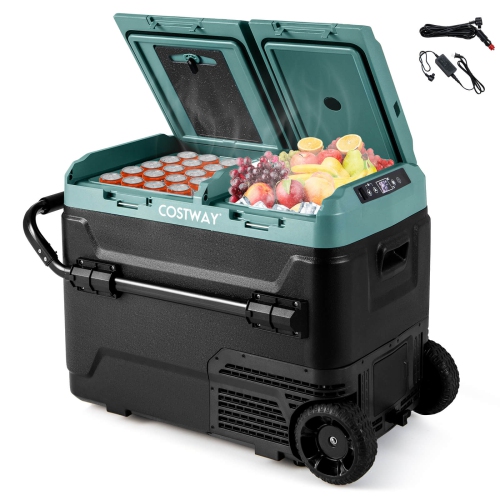 Image 1 of 10.. Costway Dual Zone 12V Car Refrigerator 53QT Portable Compressor Fridge Freezer