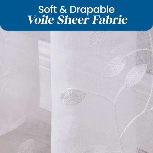 Rideaux diaphanes en lin canadien, 52 larg. X 84 long., 2 panneaux filtrants légers, rideaux de fenêtre transparents lavables à la machine, motif de