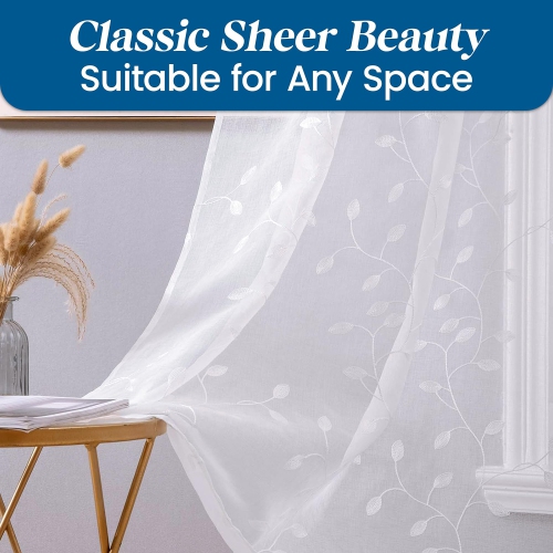 Rideaux diaphanes en lin canadien, 52 larg. X 84 long., 2 panneaux filtrants légers, rideaux de fenêtre transparents lavables à la machine, motif de