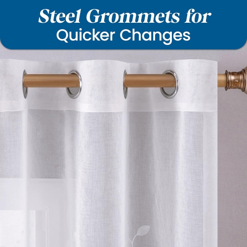 Rideaux diaphanes en lin canadien, 52 larg. X 84 long., 2 panneaux filtrants légers, rideaux de fenêtre transparents lavables à la machine, motif de