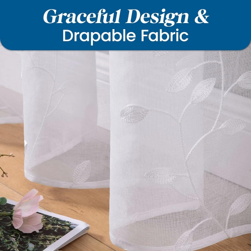 Rideaux diaphanes en lin canadien, 52 larg. X 84 long., 2 panneaux filtrants légers, rideaux de fenêtre transparents lavables à la machine, motif de