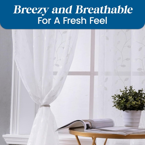 Rideaux diaphanes en lin canadien, 52 larg. X 84 long., 2 panneaux filtrants légers, rideaux de fenêtre transparents lavables à la machine, motif de