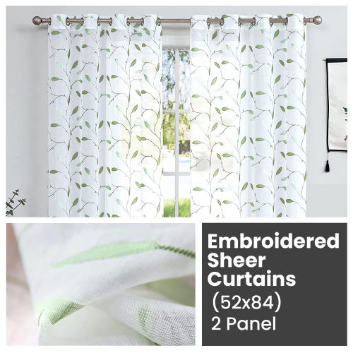 Rideaux transparents en lin de Canadian, 52 larg. X 84 long., 2 panneaux, rideaux de fenêtre transparents lavables filtrants légers, motif de