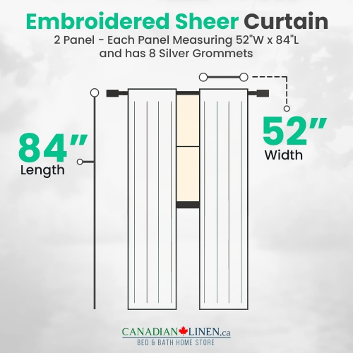 Rideaux transparents en lin de Canadian, 52 larg. X 84 long., 2 panneaux, rideaux de fenêtre transparents lavables filtrants légers, motif de