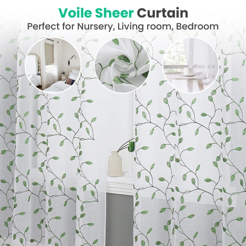 Rideaux transparents en lin de Canadian, 52 larg. X 84 long., 2 panneaux, rideaux de fenêtre transparents lavables filtrants légers, motif de