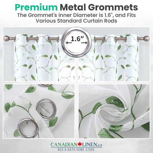 Rideaux transparents en lin de Canadian, 52 larg. X 84 long., 2 panneaux, rideaux de fenêtre transparents lavables filtrants légers, motif de