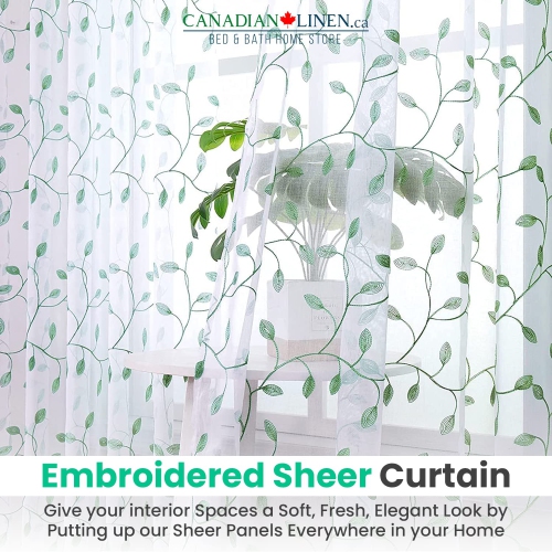 Rideaux transparents en lin de Canadian, 52 larg. X 84 long., 2 panneaux, rideaux de fenêtre transparents lavables filtrants légers, motif de