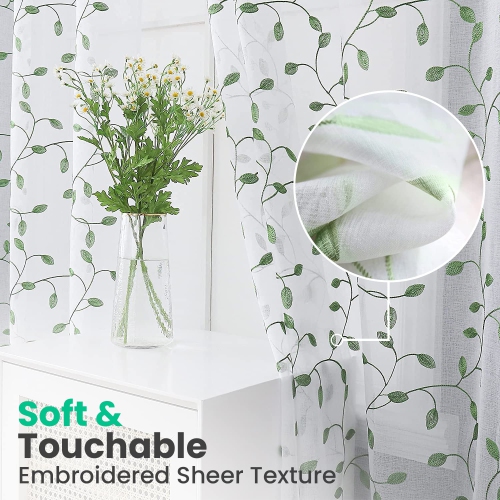 Rideaux transparents en lin de Canadian, 52 larg. X 84 long., 2 panneaux, rideaux de fenêtre transparents lavables filtrants légers, motif de