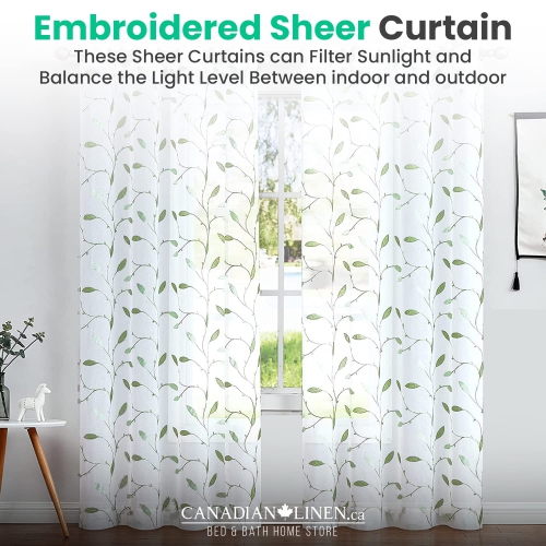 Rideaux transparents en lin de Canadian, 52 larg. X 84 long., 2 panneaux, rideaux de fenêtre transparents lavables filtrants légers, motif de