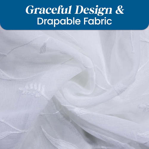 Rideaux diaphanes en lin canadien, 52 x 84 po, 2 panneaux filtrants légers, lavable à la machine Rideaux de fenêtre, motif blanc décoratif