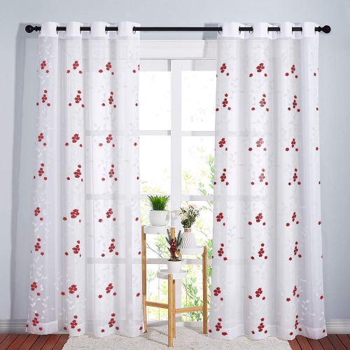 CANADIAN LINEN  Voile Sheer Curtains, W 52" X L 84", 2 Panels Light Filtering Washable Sheer Window Drapes Ring Curtains, Decorative Flower Design