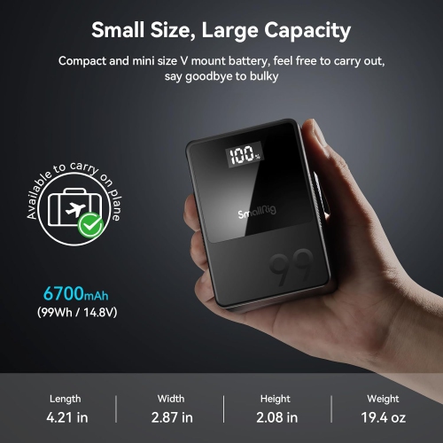 Open Box - SmallRig V Mount Battery VB99, 6700mAh 99Wh 14.8V mini V-Mount Battery