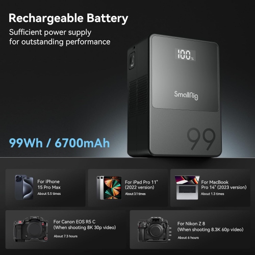 Open Box - SmallRig V Mount Battery VB99, 6700mAh 99Wh 14.8V mini V-Mount Battery