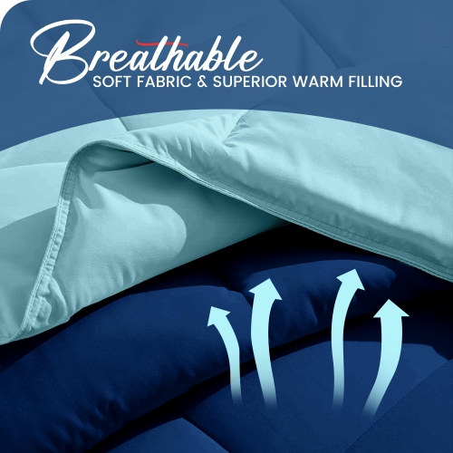 Canadian Linen Reverisble – Couvre-lit en lin synthétique, 60 x 90 po, matelassé doux et piqué, respirant, respirant, respirant, bleu marine et