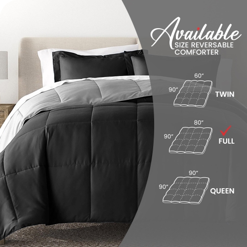 Canadian Linen Reverisble Comforter 80"x90" Down Alternative Breathable Quilted Warm Cozy Box Stitched Breathable Duvet Inserts, Grey & Black, Full
