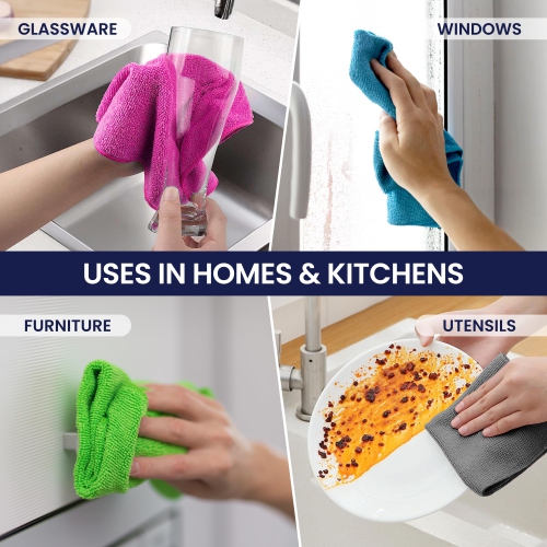 HYGIENX Microfiber Cleaning Cloth, 12”x12” 24 Pack Highly Absorbent Soft Dish Cloths, Reusable Quick Dry Rag Lint Free Washcloth Towel for Kitchen