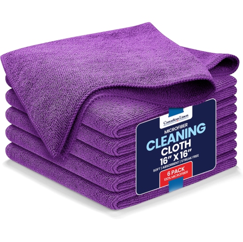 CANADIAN LINEN  Microfiber Cleaning Cloth, 6 Pack, 16"x16", Quick Dry Highly Absorbent Soft Reusable Washable Car Sponge Towels for Home Salons
