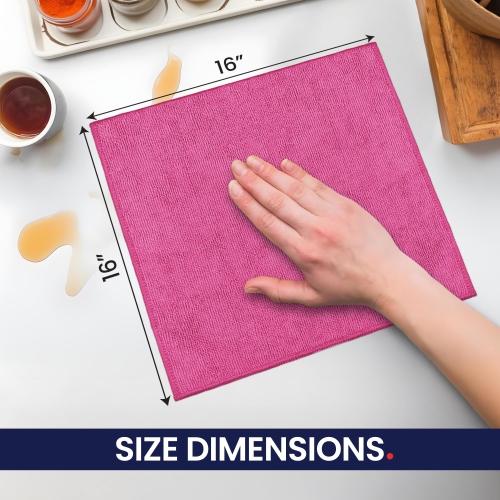 Canadian Linen Microfiber Cleaning Cloths, 6 Pack, 16"x16", Quick Dry Highly Absorbent Soft Reusable Washable Towel for Salon Gym Spa Cars Glass, Pink