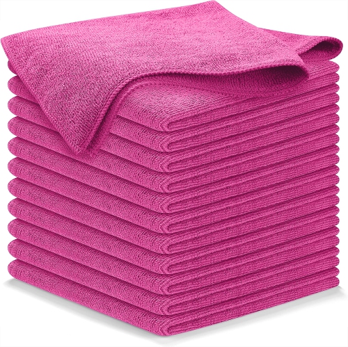 Canadian Linen Microfiber Cleaning Cloths, 6 Pack, 16"x16", Quick Dry Highly Absorbent Soft Reusable Washable Towel for Salon Gym Spa Cars Glass, Pink