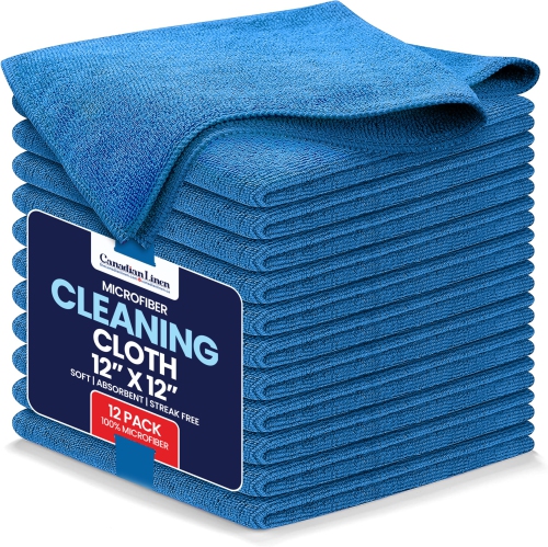 CANADIAN LINEN  Microfiber Cleaning Cloth, 12 Pack, 12"x12", Reusable Washable Highly Absorbent Soft Quick Dry Towels for Home Window Mirror Car Spa