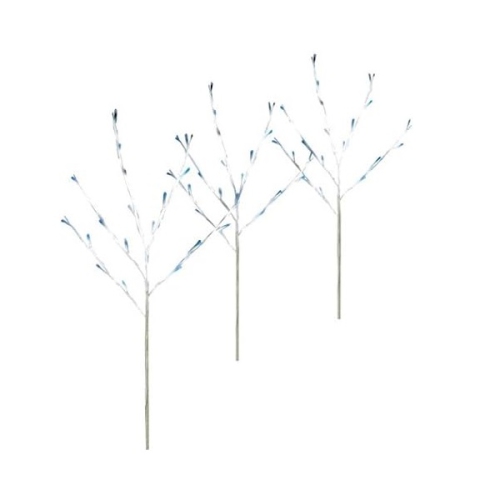 BRITE STAR  Set Of 3 Pre-Lit White Christmas Twig Tree Path Markers 30" - Twinkling Led Mini Lights In Blue