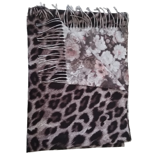 Écharpe réversible à imprimé floral/léopard