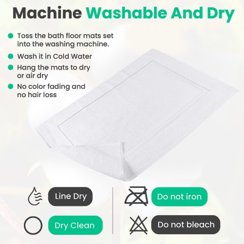 Canadian Linen Deluxe Hotel Cotton Bath Mat 780 GSM, 20x30 Inches, 2 Pack White, Soft Absorbent Machine Washable Shower Floor Sink Towels