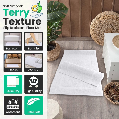 Canadian Linen Luxury Cotton White Bath Mats, 20x30 Inches, 2 Pack, Quick Dry Bath Rugs - 100% Soft Absorbent Cotton Shower Floor Mat Machine Washable