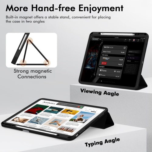 [CS] Étui magnétique mince Smart Cover avec support à crayons pour Apple iPad Pro de 13 po 2024 Go, noir